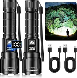 Wdtpro LED Rechargeable Flashlights High Lumens 2Pack, 6000LM Super Bright Flashlight, Zoomable Powerful Camping Flashlights with LCD Digital Dis