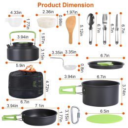 16Pcs Camping Cooking Ware Set Camping Stove Cookware Kit Aluminum Pot Pan Kettle Set with Bowls Knife Fork Spoon Carabiner Spatula Cutting Board (Color: as shown)